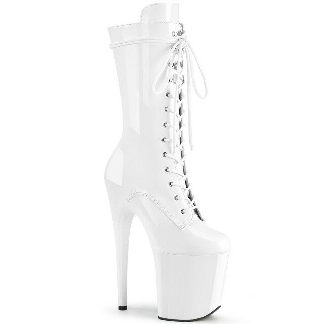 PLEASER【取り寄せ】プリーザー・フラミンゴレースアップ厚底ロングブーツ/品番：FLAMINGO-1050/FLAM1050/20cmヒール/大きいサイズ/女装/男性用/ポールダンス/ダンス/ハイヒール/ピンヒール/靴/エナメルホワイト/白色のサムネイル