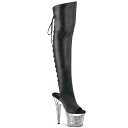 PLEASER【取り寄せ】プリーザー・オープントゥ厚底ブーツ/品番:SPECTATOR-3019/ SPEC3019/18cmヒール/ダンスシューズ/衣装/ポールダンス/靴/ピンヒール/編み上げ/ブーサン/レディース/23cm/24cm/25cm/26cm//レザーブーツ/フェイクレザーブラック×シルバー/合皮黒×銀(4)