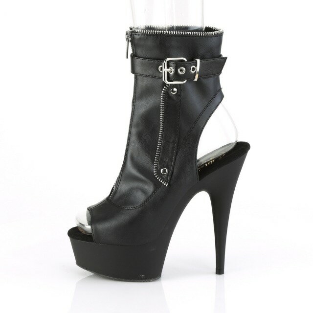 PLEASER【取り寄せ】プリーザー・ジッパートリムオープントゥ厚底ショートブーツ/品番：DELIGHT-1035/DEL1035/15cmヒール/ダンスシューズ/ダンス/衣装/ポールダンス/女王様/靴/ピンヒール/ハイヒール/女装/男性用/小さいサイズ/大きいサイズ/フェイクレザーブラック/黒