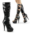 PLEASER【取り寄せ】プリーザー・クロスグラディエーター厚底ブーツサンダル/品番:DELIGHT-600-49/DEL600-49/15cmヒール/ダンスシューズ/ダンス/ポールダンス/ピンヒール/ハイヒール/衣装/靴/エナメルブーツ/カットアウトブーツ/コスプレ/レディース/エナメルブラック/黒