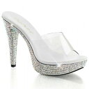 PLEASER【取り寄せ】プリーザー・カクテルラインストーンミュール/品番:COCKTAIL-501DM/CTAIL501DM/12cmヒール/衣装/キャバ嬢/ハイヒール/ピンヒール/レディース/小さいサイズ/大きいサイズ/ウェディング/クリア×シルバー/銀