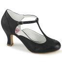 PLEASER【取り寄せ】プリーザー・キトンヒールTストラップパンプス/品番:FLAPPER-26/FLAP26/7cmヒール/キトンヒール/デザインパンプス/ローヒールパンプス/大きいサイズ/女装/キュート/ピンナップシューズ/フェイクレザーブラック/黒色