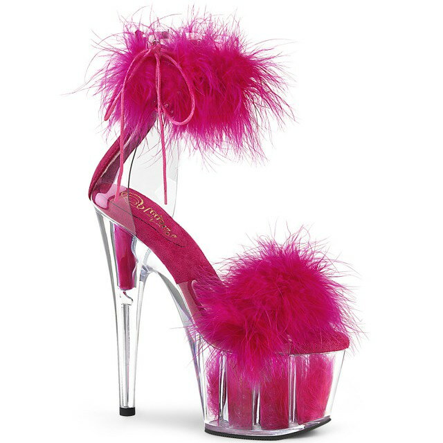 PLEASER【取り寄せ】プリーザー・クローズバックアンクルカフスマラボーファー厚底サンダル/品番:ADORE-724F/ADO724F/17cmヒール/ダンスシューズ/ダンス/衣装/靴/ポールダンス/キャバ嬢/小さいサイズ/大きいサイズ/ホットピンク
