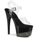 PLEASER【取り寄せ】プリーザー・ラインストーン厚底サンダル/品番:ADORE-708-3/ADO708-3/17cmヒール/ドレス/衣装/シューズ/レディース/ダンス/靴/キャバ嬢/小さいサイズ/大きいサイズ/ピンヒール/ハイヒール/アッパークリア(透明)/アンクルストラップサンダル/ブラック/黒(4)