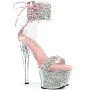 PLEASER【取り寄せ】プリーザー・アンクルカフ厚底グリッターサンダル/品番:SKY-327RSI/SKY327RSI/17cmヒール/18cmヒール/ドレス/キャバ嬢/ダンス/衣装/靴/厚底サンダル/ハイヒール/キラキラサンダル/レディース/足首リボン/サンダル/ベビーピンク×シルバーマルチ/銀(4)