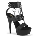 6" (152mm) Heel, 1 3/4" (45mm) Platform Triple Band T-Strap Dual Ankle Buckled Sandal W/Metal O-Rings, Studs & Chains Detail 【ヒールの高さ】約15cm 【プラットフォームの高さ】約4cm ※こちらの商品は取り寄せ商品になります。 商品のデザイン変更等でご注文後に 在庫切れのお返事を差し上げることもございます。 ご了承の程、よろしくお願い致します。 世界中で人気のインポートシューズ・ダンスシューズ・ドレスシューズ・コスプレシューズ PLEASER（プリーザー）の商品です。 ※サイズについてはこちらをクリック ■在庫管理に関しましては細心の注意を払っておりますが、 他サイトとの併売の為、在庫切れの場合がございます。 ■万が一売り切れの場合はメール・お電話にてご連絡させていただきます。 ■画面上と実物では多少色具合が異なって見える場合がございます。 ■輸入品のため、多少のキズ、汚れ、臭い、接着剤のはみ出しなどが見られる場合がございます。 ご了承の上ご購入ください。 ■日本サイズとは違いますので、若干の誤差はご了承のうえご購入くださいませ。 ■パッケージ(靴箱)に記載されているサイズはメーカー使用のUSサイズになります。 -外箱のサイズ表記について- 米国規格靴のサイズでUS8の場合、外箱には26.8cmと表記されている場合があります。 日本規格では靴のサイズは履く人の足のサイズをさしますが、 欧米で靴のサイズと言うと、靴の外寸法のサイズを指す場合があります。 履く靴の大きさ（外寸）は26.8cmという表記になります。 また、メーカーによっては靴を作る際の木型の大きさで表記される場合もあります。 ※実際の外箱に記載されている数値は商品タイプによって異なる場合がありますのでご了承下さい。 ■サイズについてご不安な場合はお気軽にお問い合わせください。