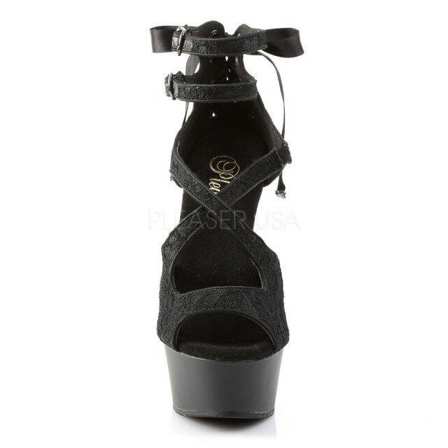 PLEASER【取り寄せ】プリーザー・クロスレースストラップ厚底サンダル/品番:DELIGHT-678LC/DEL678LC/15cmヒール/ドレス/キャバ嬢/ダンス/衣装/イベント/ピンヒール/小さいサイズ/大きいサイズ/レディース/シューズ/ブラックサテン/黒