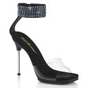 PLEASER【取り寄せ】プリーザー・ラインストーンアンクルストラップサンダル/品番:CHIC-42/CHIC42/11cmヒール/ドレス/メタルヒール/レディース/エレガント/衣装/発表会/シューズ/靴/ワイドアンクルストラップ/バックジッパー/アッパークリア(透明)/サンダル/ブラック/黒