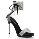 PLEASER【取り寄せ】プリーザー・ラインストーンアンクルストラップサンダル/品番:CHIC-47/CHIC47/11cmヒール/ドレス/メタルヒール/レディース/ダンス/エレガント/衣装/発表会/シューズ/キャバ嬢//靴/ワイドアンクルストラップ/バックジッパー/サンダル/ブラック/黒