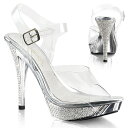PLEASER【取り寄せ】プリーザー・ラインストーンデザイン厚底サンダル/品番:ELEGANT-408/ELEG408/12cmヒール/ダンス/衣装/ドレス/キャバ嬢/小さいサイズ/サイズ/薄底サンダル/レディース/靴/シルバー/銀(4)