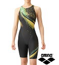 ≪25%off≫アリーナ arena女性用初心者用競泳用水着 「レーシングワンピーススパッツ(オープンバック・ハーフレッグ) レディース ブラック×イエロー(B...