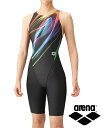 ≪25%off≫アリーナ arena女性用初心者用競泳用水着 「レーシングワンピーススパッツ(オープンバック・ハーフレッグ) レディース ブラック×ミックス(B...
