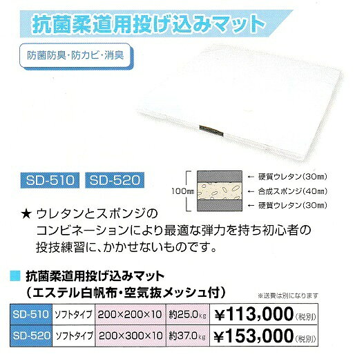柔道用「抗菌投げ込みマット」ソフトタイプSD-520(200×300×10cm）