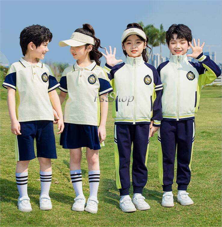 学生服 幼稚園制服 夏キッズ 卒業式2点セット春秋カジュアルセット半袖ポロシャツ3点セット スカート ハーフパンツ子供ジャケット女子学生制服/上下セット 長パン...