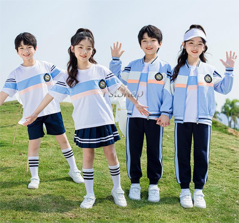 子供用 学生服 制服スタジャン夏キッズ 卒業式2点セット春秋カジュアルセット半袖Tシャツ3点セット スカート ハーフパンツ子供ジャケット女子学生制服/上下セット...