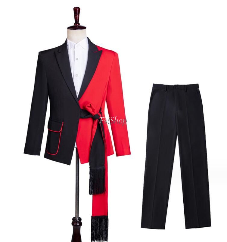 メンズ スーツ コート ダンス衣装ブレーザー カラースーツ ジャケット単品/上下2点セット選択可ステージパフォーマンス舞台衣装ステージ衣装プリンジベルト忘年会 新年会カラオケ ハロウィン コスプレ ホスト パフォーマンス お祭り演出服フォーマルスーツ黒赤イベント司会者