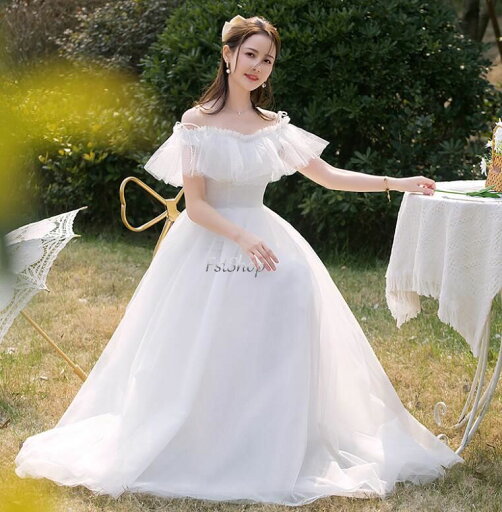 結婚式ドレス ウエディングドレス オフショルダーウェディングドレス フォーマルドレス花嫁ブライズメイド編み上げタイプ半袖パーティードレス二次会フレアドレス白色ロングドレス礼服ゲストドレスAライン演奏会 披露宴 前撮り写真撮り大きいサイズ結婚小物/パニエ対応可 結婚式ドレス ウエディングドレス オフショルダーウェディングドレス フォーマルドレス花嫁ブライズメイド編み上げタイプ半袖パーティードレス二次会フレアドレス白色ロングドレス礼服ゲストドレスAライン演奏会 披露宴 前撮り写真撮り大きいサイズ結婚小物/パニエ対応可
