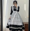 メイド服 ゴスロリ 可愛い ロリータ ドレス ロング丈 人気 ワンピース ハロウィン 仮装 レディース コスプレ 長袖 蝶結ぶ パーティー イベント 演出服 ニーハイソックス カチューシャ ハロウィン コスチューム変装