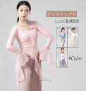 古典ダンストップス 長袖Tシャツ Vネック 中華風 フレア袖 レディースダンスウェア ダンスブラウス ダンス教室 ダンス練習着 団服 団体服 舞台ステージ衣装 ...