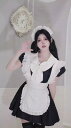 Ⅼサイズ メイド服 レディース 仮装 メイド服 ショート丈 配色 大人用 コスチューム コスプレ メイドワンピースセットアップ パーティードレス イ...