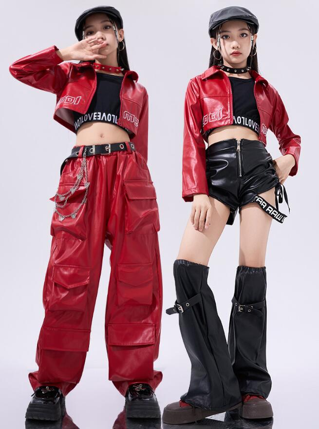 子供 ヒップホップダンス衣装 フェイクレザーウエア 女の子 ジャズダンス キッズ jazz ストリートダンス衣装 子供モデルショー ジャズダンスウェア チアリー...