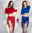 レディースベリーダンス衣装 上下セットアップ トップス Tシャツ フリンジスカート ダンスウェア 衣装 フラメンコ衣装 パフォーマンス コスチューム オールシー...