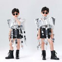 キッズダンス衣装 テクノ パンク セットアップ スタイル ハロウィン衣装 シルバー お洒落 ファッションショー 団体服 発表会 ヒップホップ ジャズダンス 応援団 舞台服 派手イベント ステージ舞台演出服 チーム衣装 躍動感 ソング衣装 パフォーマンス AI ロボット 未来 技術