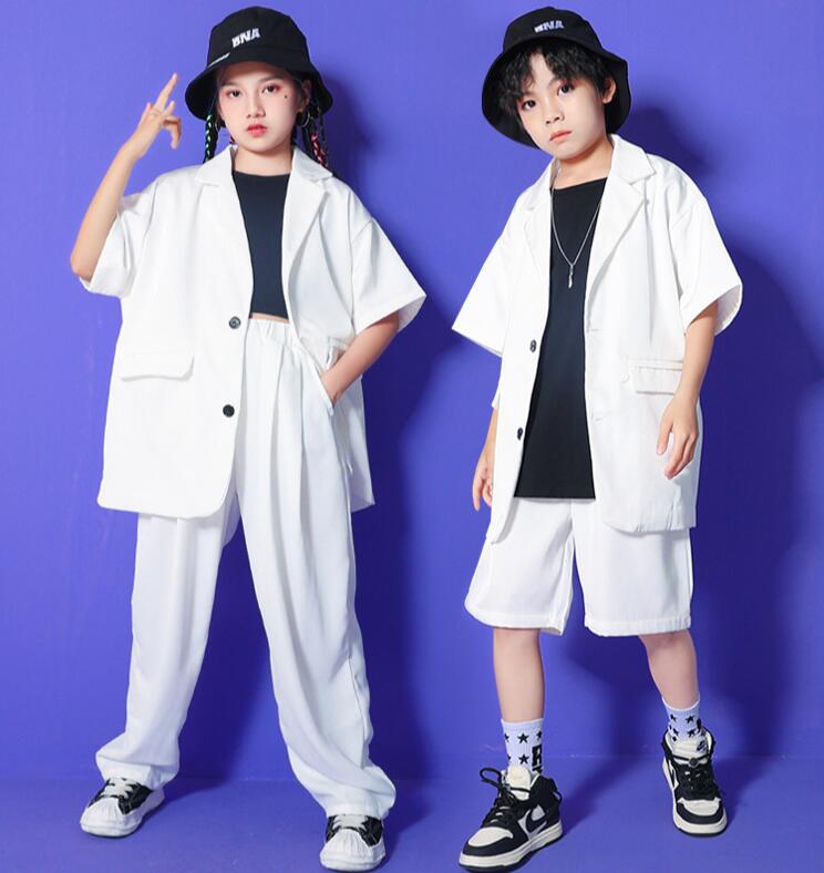 キッズ ダンス 衣装 子供服 ジャズダンス ヒップホップダンス 男女兼用 演出服 子供 半袖コート ジャケット ベスト 長ズボン キッズ jazz hiphop...