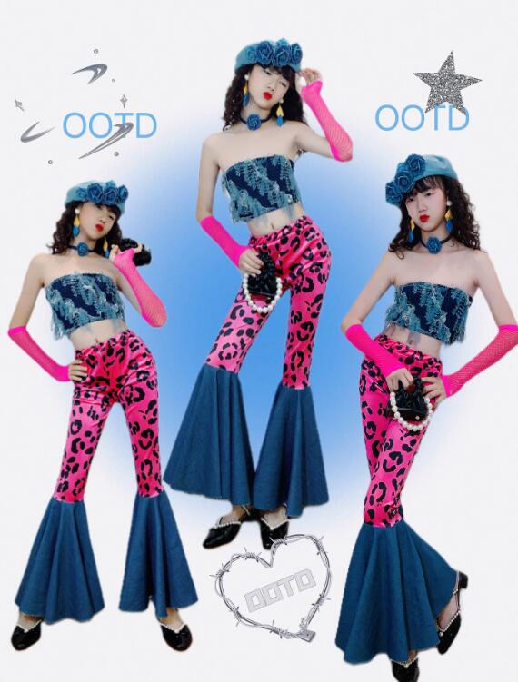 演出服 キッズダンス衣装 女の子 ジャズダンス 子供モデルショー レトロブーム 復古 可愛い トップス ..