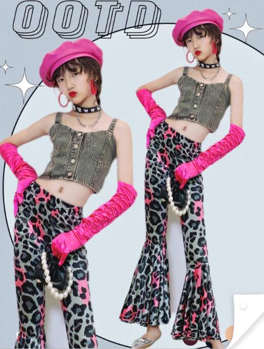 キッズダンス衣装 女の子 ジャズダンス 新宿風 子供モデルショー ハロウィンコスプレ レトロブーム 復..