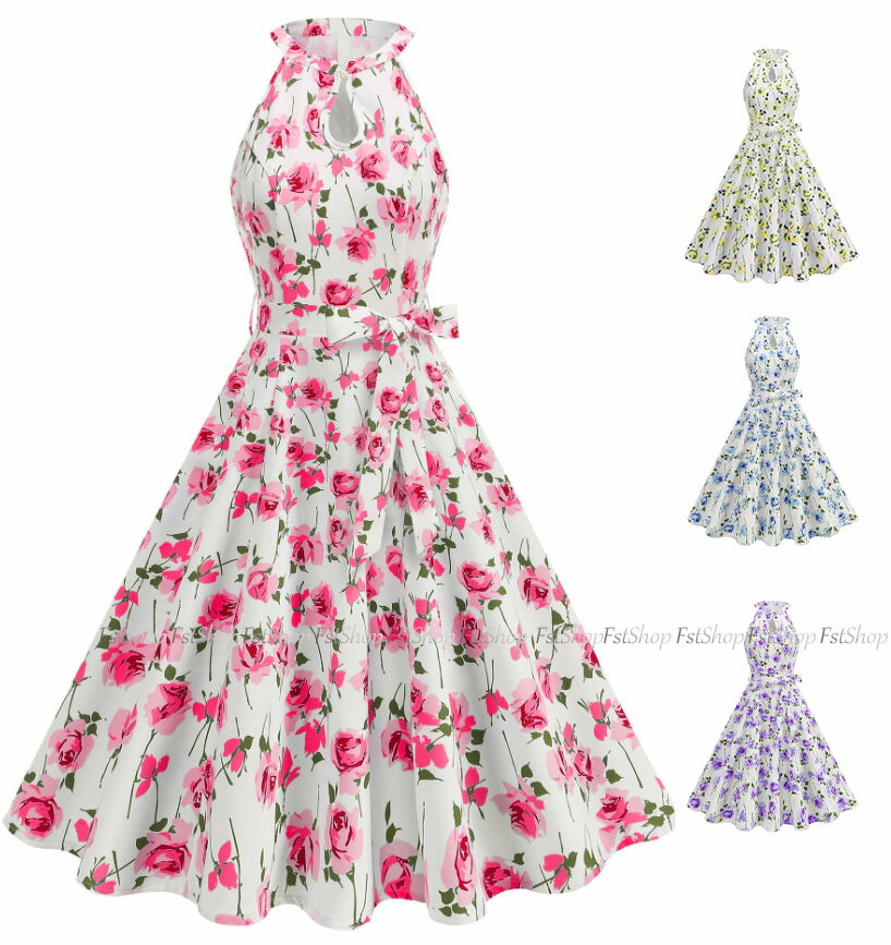 花柄レトロワンピースフレアワンピー...