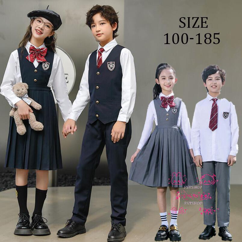 乐天商城 - 制服 3点セット キッズ フォーマル スーツ 卒業式 入学式 子供ノースリーブワンピース上下セット長袖シャツ ベスト パンツ ジュニア男の子 女の子 学生服 4点セット 中学生 小学生 幼稚園 入学式 卒業式 発表会 子どもダンス演出服 入園祝い 卒園式 七五三 100-185グレー