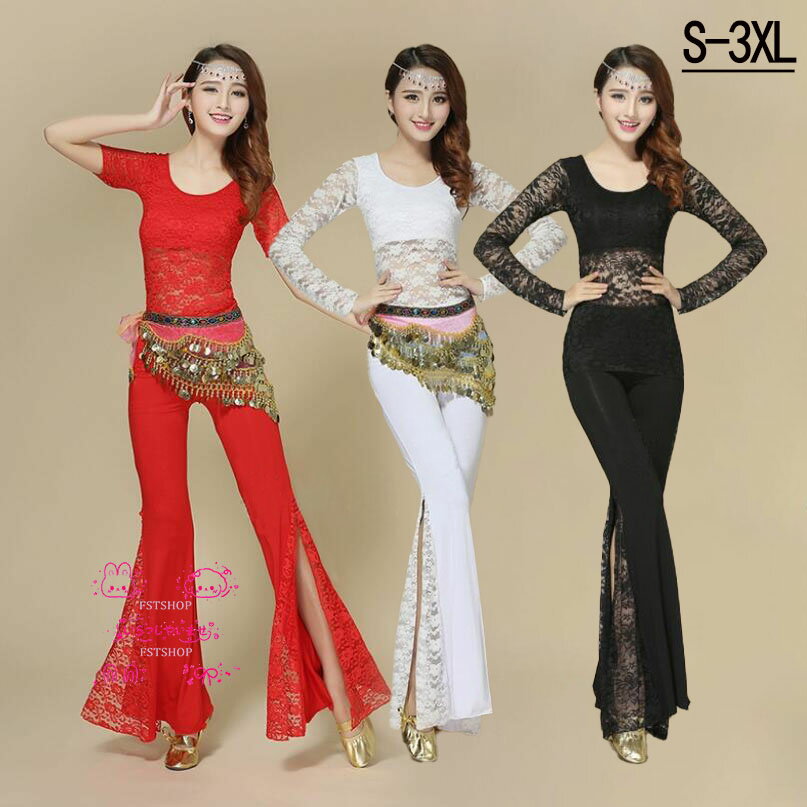 べリーダンス衣装セットアップ ベリーダンス 2点セット ロングパンツ刺繍レース パンツセット社交ダンス衣装 2点set 上下セット ヨガウェア長袖レッスン着ベル...