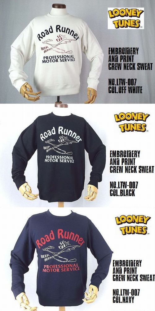 【LOONEY TUNES ルーニーテューンズ】メンズ 裏毛 刺しゅう&プリントクルートレーナー -全3色-