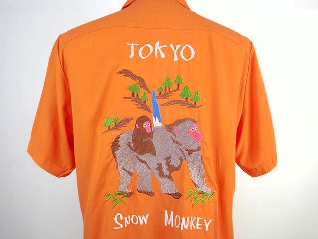 【送料無料 35%OFF】【HOUSTON ヒューストン】スーベニアシャツ スカシャツ 「猿」柄 NO.41000 刺繍 半袖【メール便発送】