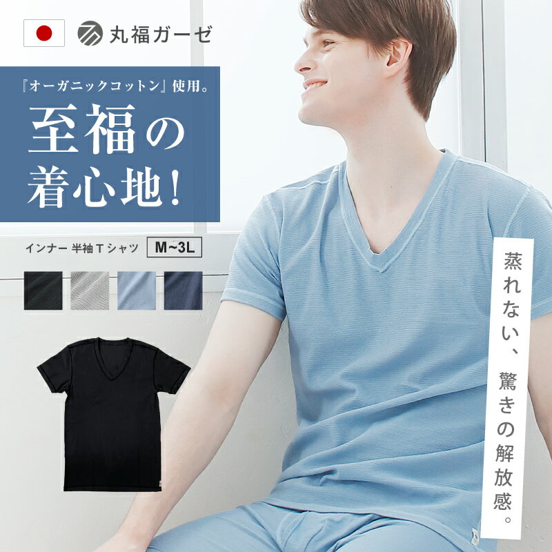 楽天e-gate shop【父の日ギフト★P5倍 6/16 23:59pm迄】男性 インナー メンズ vネック 半袖Tシャツ メンズインナー 日本製 大きいサイズ 肌着 れない ムレない 吸汗速乾 伸縮性 通気性 M L LL L 3L 下着 シンプル 無地 丸福ガーゼ オーガニックコットン FT0395【返品交換不可】