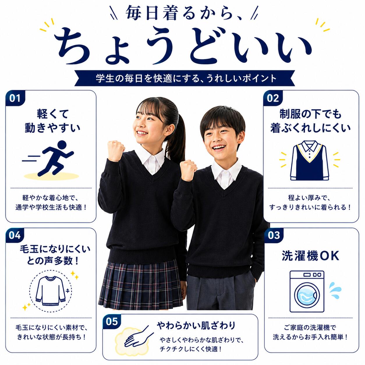 【P5倍＆2500円購入で500円OFFクーポン!】スクール セーター ニット おうちで洗える 濃紺 通学用 子供 子ども服 子供服 女子 男子 男女兼用 小学生 中学生 低学年 高学年 キッズ ジュニア 入学 受験 フォーマル 法事 110cm 120cm 130cm 140cm 150cm 160cm 170cm スパセ ftkstore-10000464 木原商店! サンプル画像3
