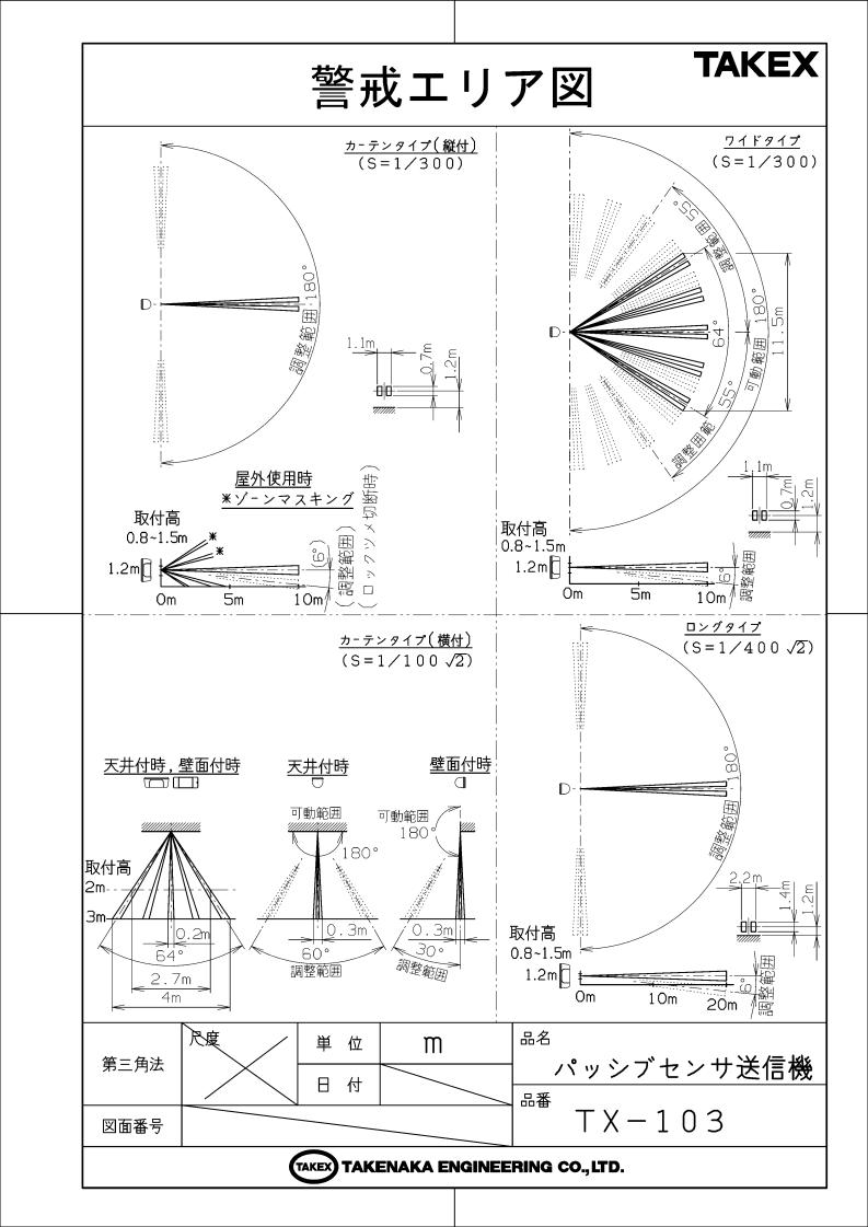 無線タイプ パッシブセンサ送信機　電池付【TX-103】TAKEX/竹中エンジニアリング