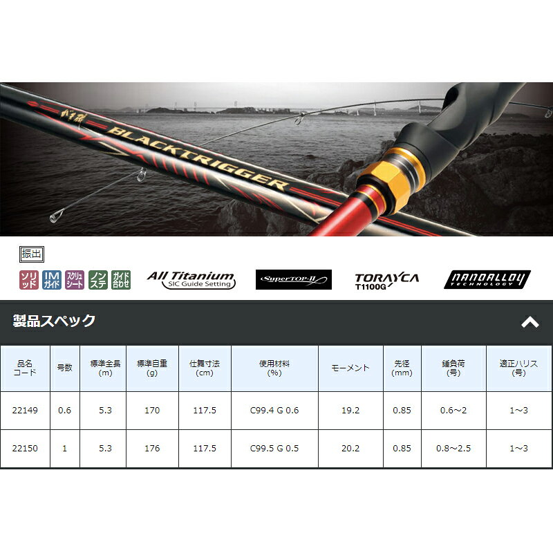がまかつ　がま磯 ブラックトリガー 1号-5.3m / 磯竿 上物 チヌ竿　【釣具　釣り具】 fto-r-10099911 釣具のFTO サンプル画像2