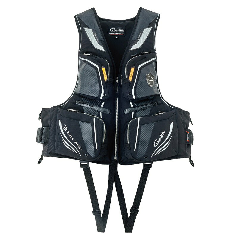 がまかつ　GM2193 フローティングベスト L ブラック(BLACK WORKS)　【釣具　釣り具】