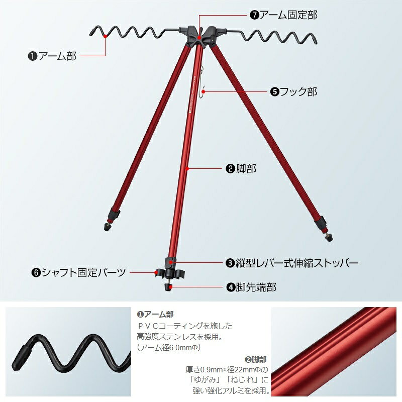釣具のFTOのゴールデンミーン　レッドゾーン サーフ三脚 R #レッド　【釣具　釣り具】｜アングル2