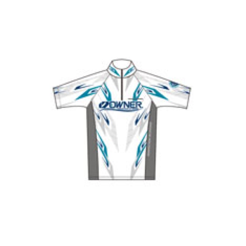 オーナー　半袖ストレッチシャツ L ホワイト/ターコイズ　【釣具　釣り具】