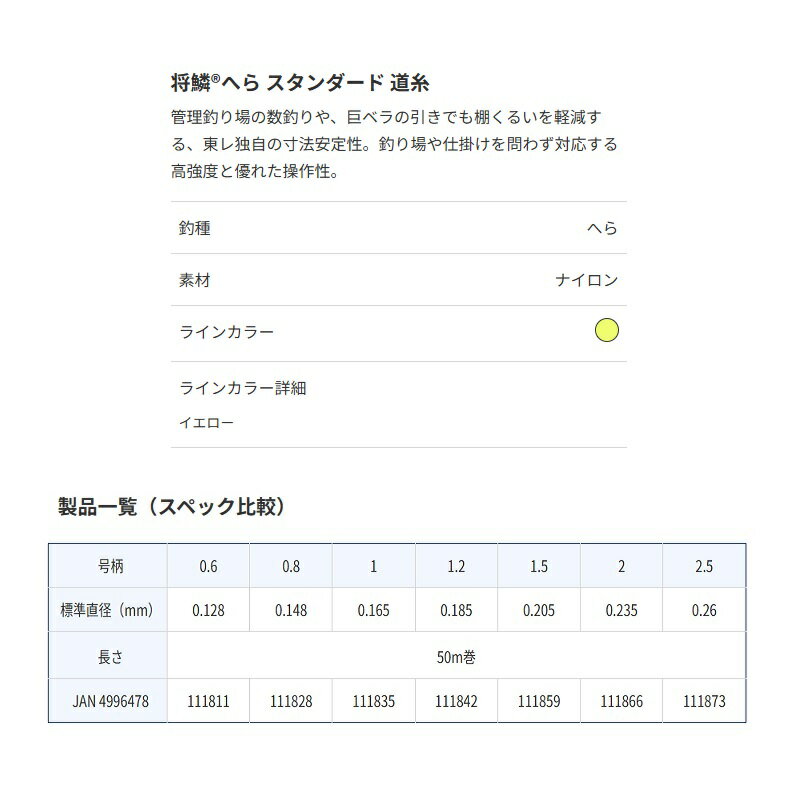 東レ 将鱗へら スタンダード道糸 50m 2.0号の紹介画像2