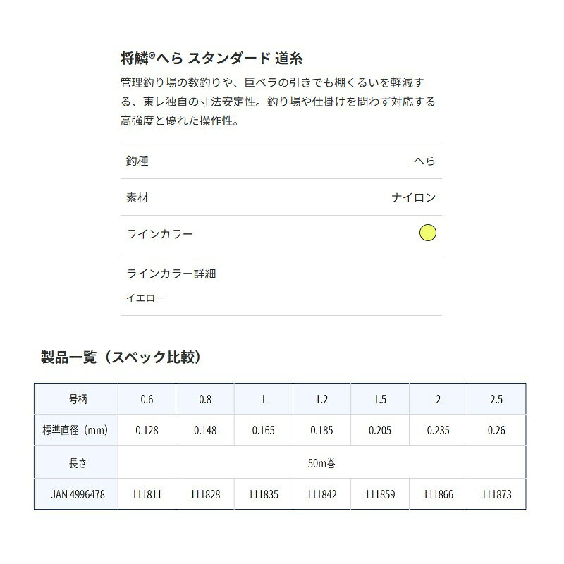 東レ 将鱗へら スタンダード道糸 50m 2.5号の紹介画像2