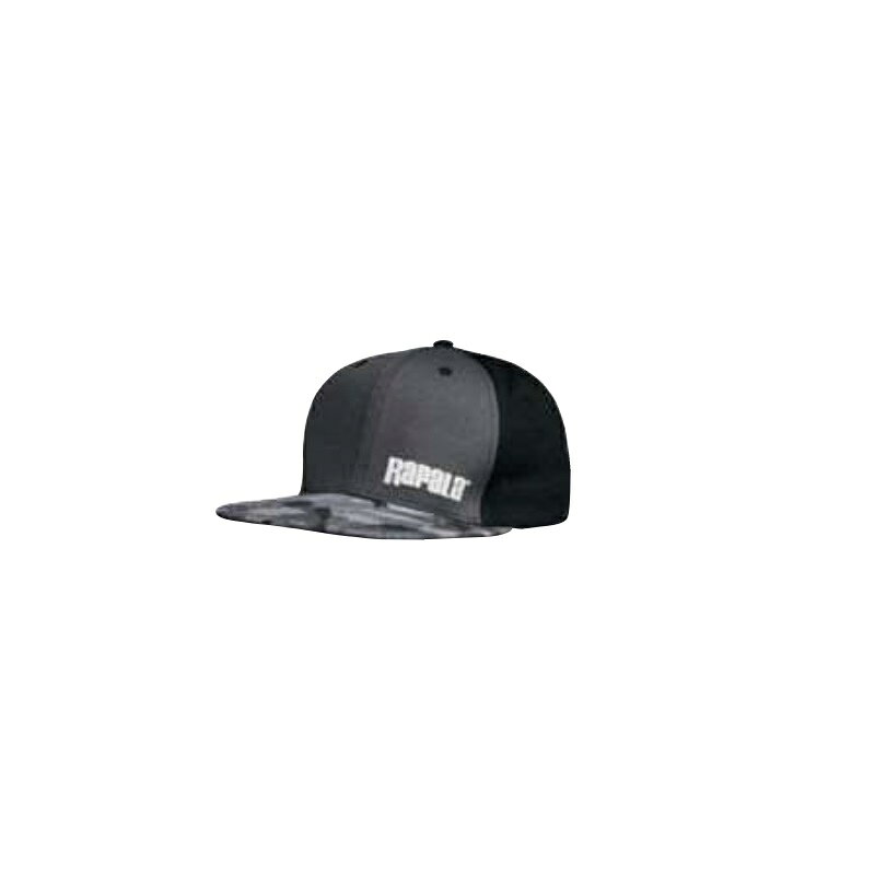 仕様表フロントパネルにグレー、バックパネルはブラック、バイザーにルアーカモ3色使い。Rapala　Lure Camo Flat Brim Capラパラ　ルアーカモフラットブリムキャップ品番：RLCCFBカラー：グレー/ルアーカモ詳細はこちら