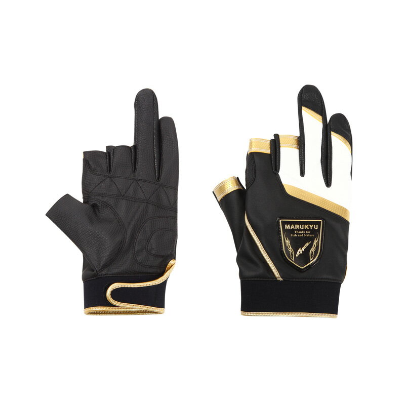 マルキュー　TR-01 フィッシンググローブ 3本切 ブラック/ゴールド L