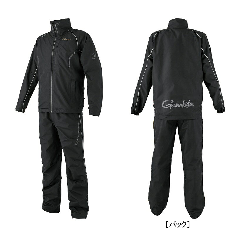 仕様表Gamakatsu GM3791がまかつ　ウィンドブレーカースーツ●品名コード：GM3791●カラー：ブラック×ブラック●サイズ：LL●身長(cm)：170〜180●胸囲(cm)：97〜103●腹囲(cm)：88〜96●尻囲(cm)：〜110●股下(cm)：77●素材：〈表地〉ポリエステル100％ 　　　〈裏地〉ポリエステル100％●重量：約0.7kg(L)※サイズは目安です。※防水仕様ではありません。詳細はこちら