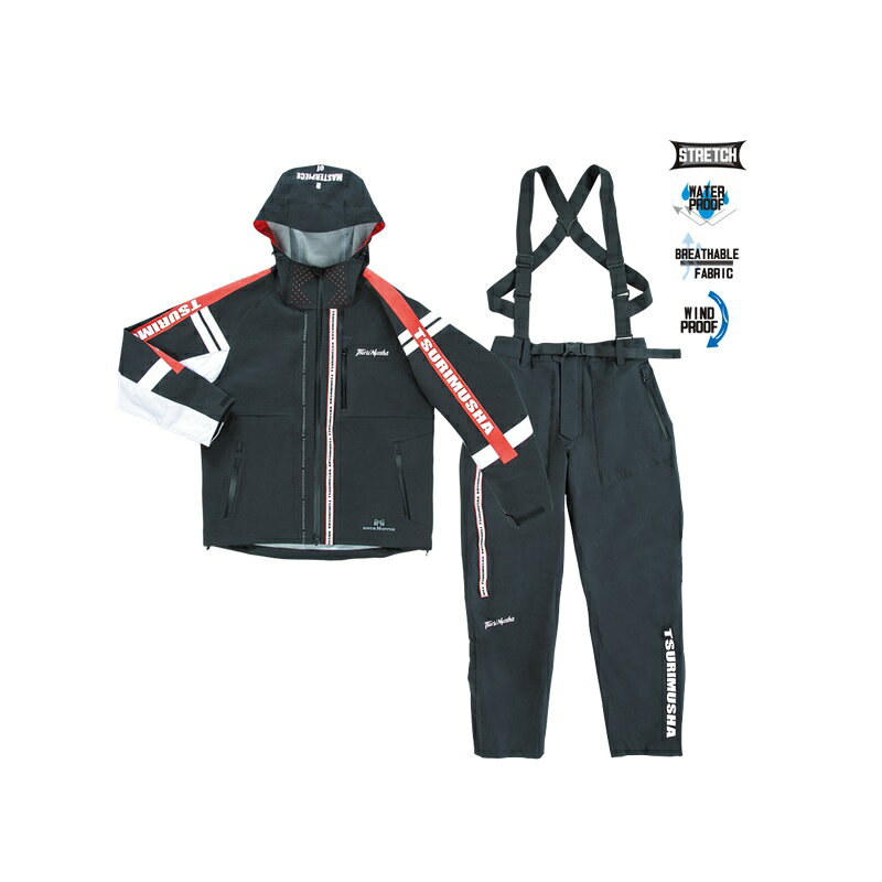 釣武者　A01403 テクニカルアーム 3レイヤーレインスーツ レッド L