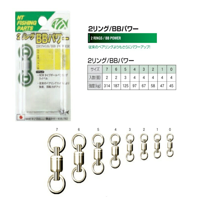 釣具のFTOのNTスイベル　2リング/BBパワー(熔接)(ニッケル) R-60 1｜アングル2