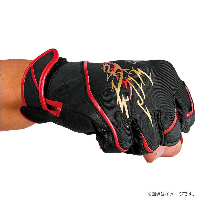 がまかつ　GM7308 ストレッチフィッシンググローブ(3本切) ブラック/レッド M